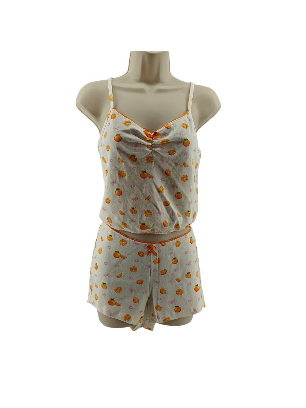 Messy Bun Just Chillin Orange Butterfly Off White Camisole Set Womens Medium